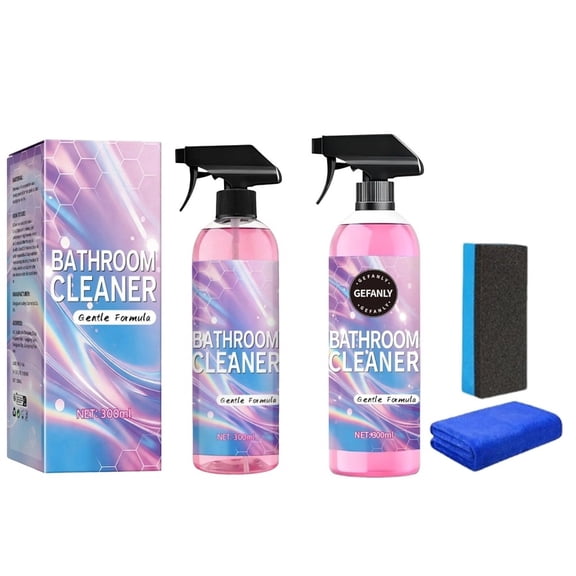 Gefanly Bathroom Cleaner, 2Pcs 10 Fl Oz Powerful Pink Bathroom Cleaner Spray, Deep Clean Bathrooms Descaler Foam Cleaners for Sink Tub Floor Tile & Bathtub (with Sponge&Towel)