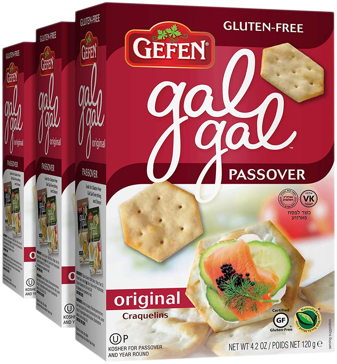 Gefen Gluten Free Gal Gal Original Crackers 4.2oz 3 Pack, Low Fat, Zero