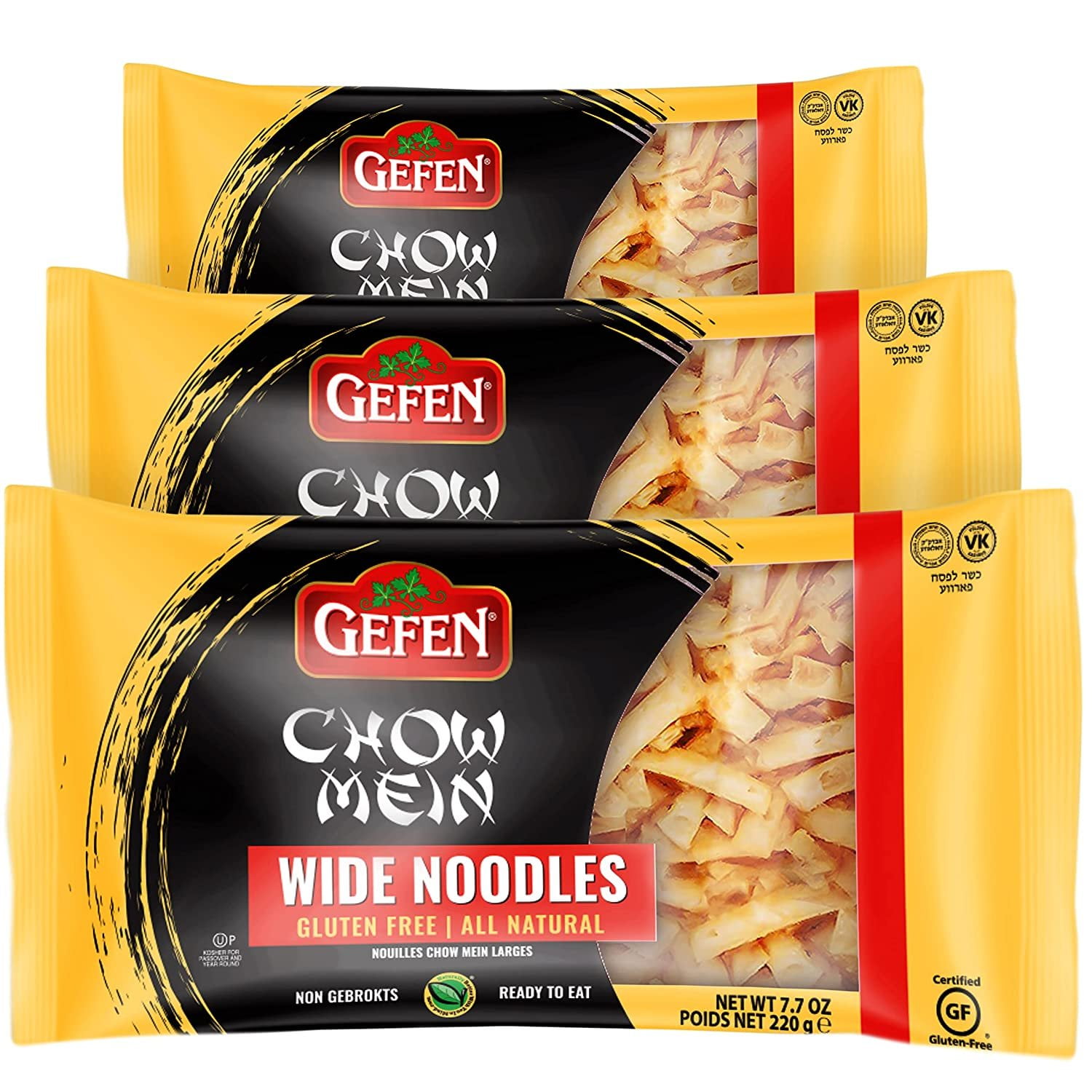 Gefen Gluten Free Wide Chow Mein Noodles, 8 Ounce 3 Pack Ready To Eat