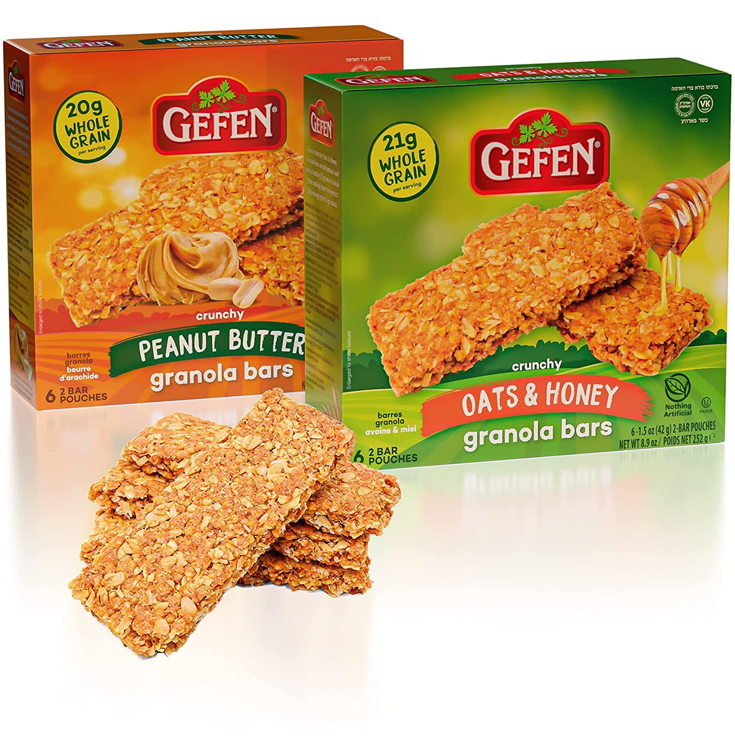 Gefen Granola Bar Variety Pack 2 Pack = 24 Bars  Oats N' Honey Granola Bars & Peanut Butter Granola Bars  All Natural, Delicious, High Energy Snack