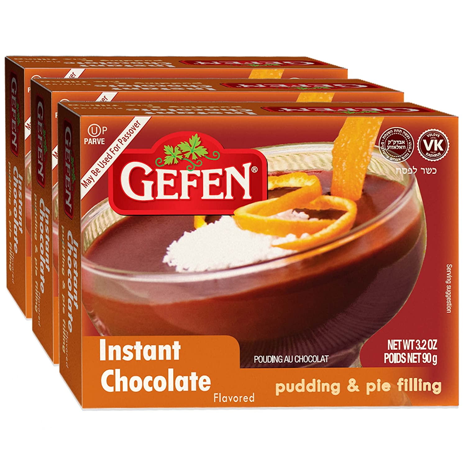 Gefen Instant Chocolate Pudding Mix & Pie Filling 4.1oz (3 Pack) Dairy