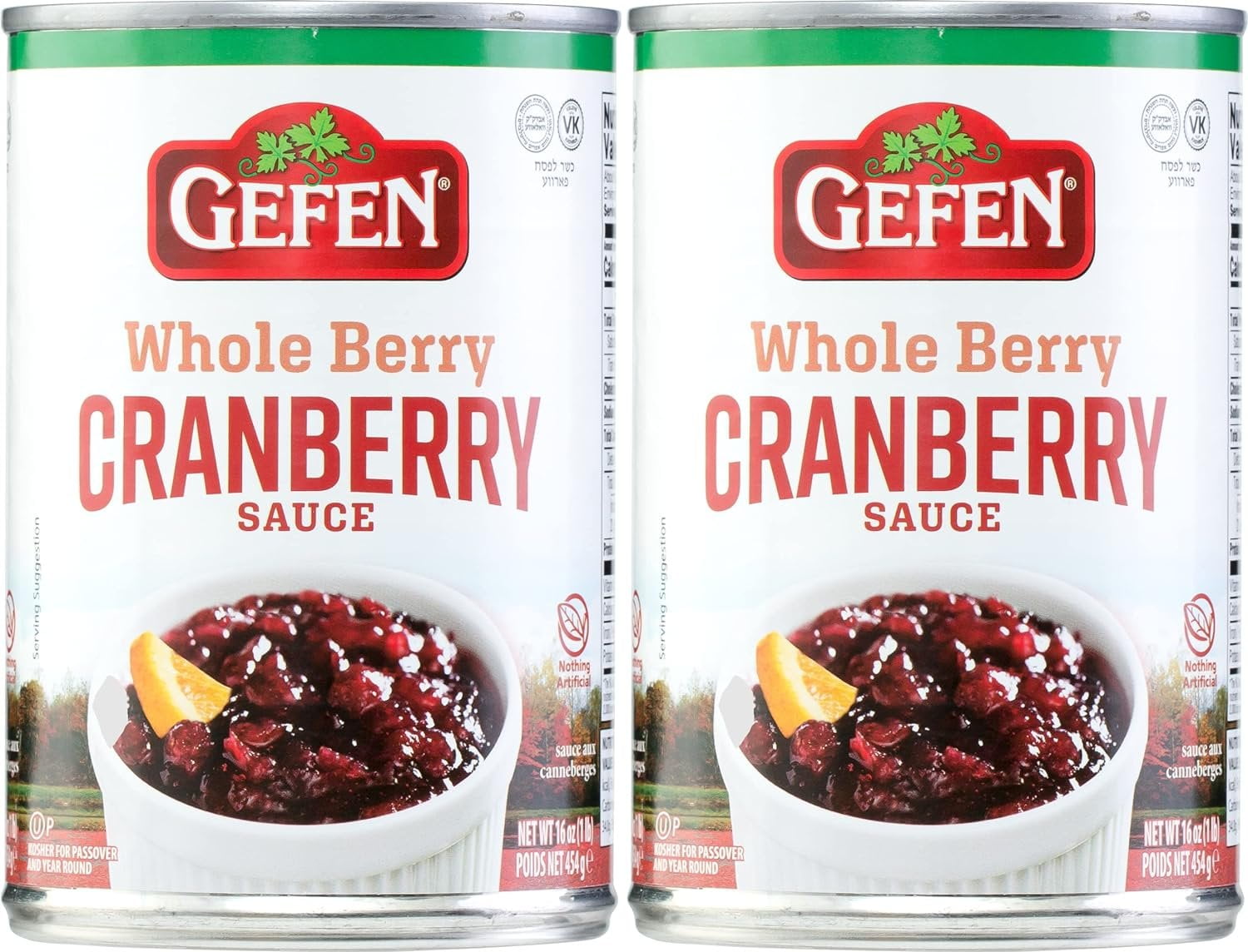 Gefen Jellied Cranberry Sauce 16oz 2 Pack All Natural, No High Fructose