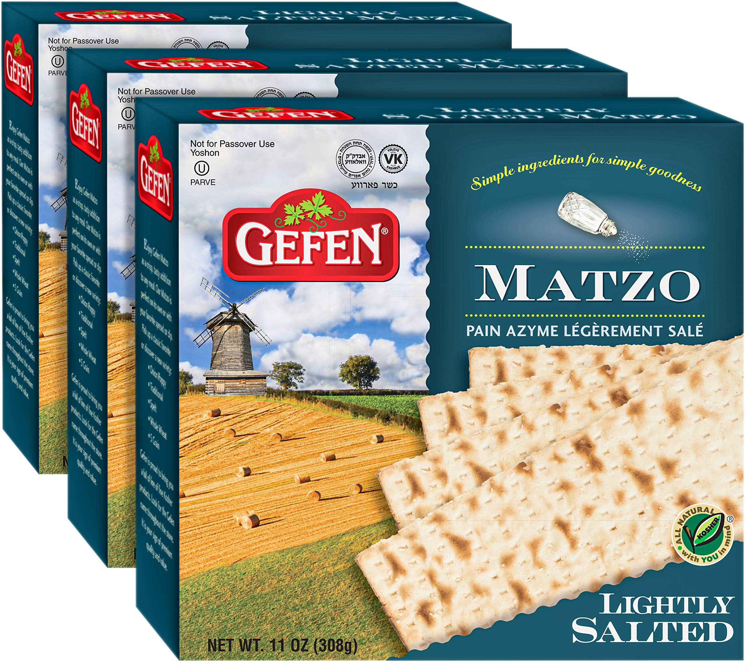 Gefen, Lightly Salted Matzo, AF08 10.5oz (3 Pack) Traditional Style