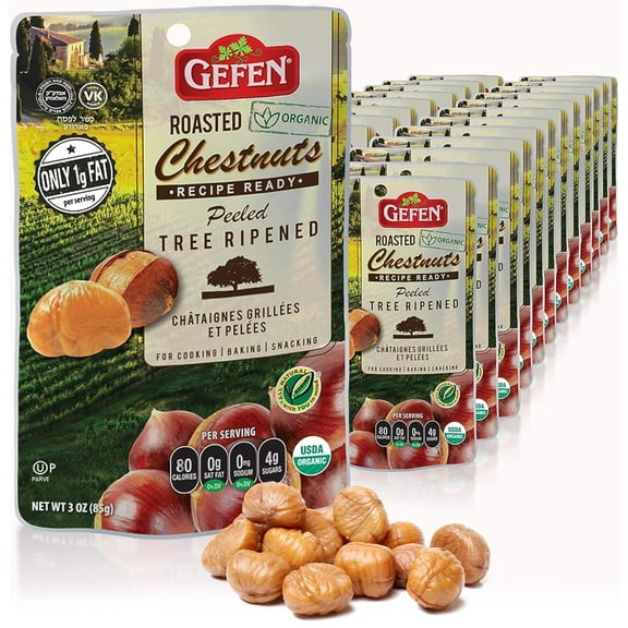 Gefen Organic Whole Roasted & Peeled Chestnuts, 3OZ 24 Pack
