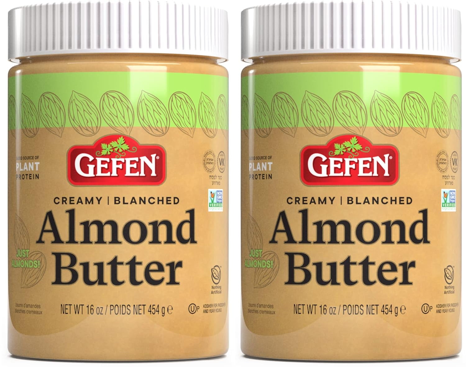 Gefen Pure Blanched Almond Butter, 16oz (2 Pack) | Non GMO | Rich Creamy Texture | Kosher for Passover