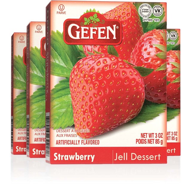 Gefen Strawberry Flavored Jello 3oz 4 Pack Fish Free & Meat Free, Vegan