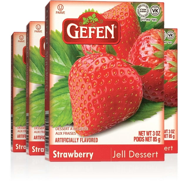 Gefen Strawberry Flavored Jello 3oz (4 Pack) Fish Free & Meat Free