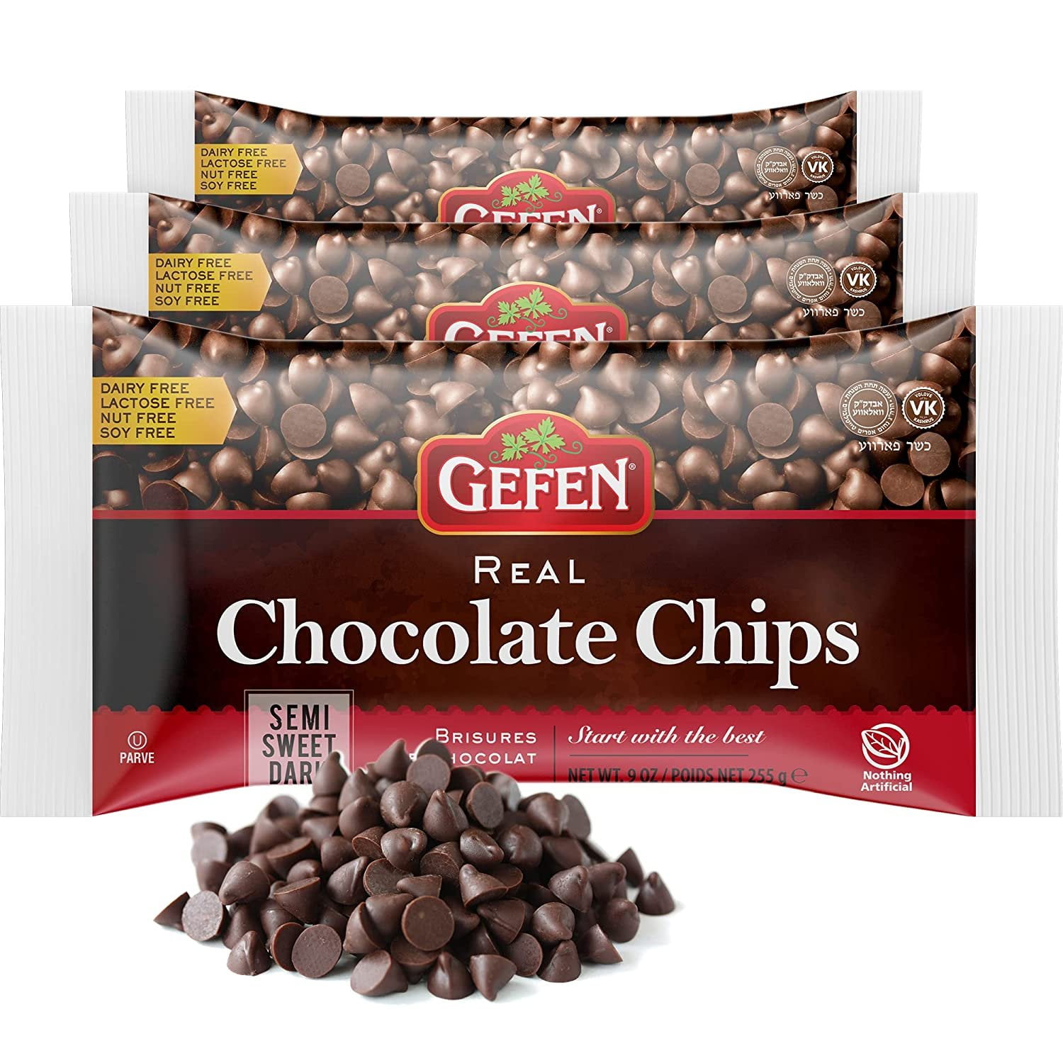 Gefen Vegan Semi-Sweet Real Dark Chocolate Chips, 9oz (3 Pack