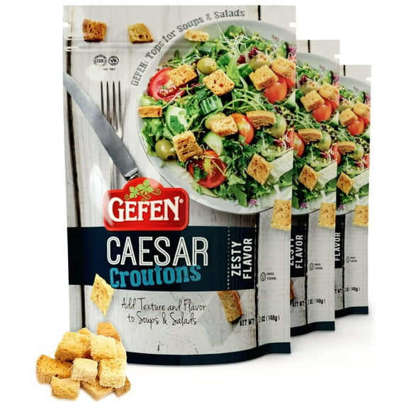 Gefen Zesty Flavored Caesar Croutons 5.2oz (3 Pack) | Dairy Free, Perfect for Soups, Salads, Casseroles, and Your Frying Needs, Certified Kosher