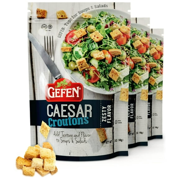 Gefen Zesty Flavored Caesar Croutons 5.2oz (3 Pack) | Dairy Free, Perfect for Soups, Salads, Casseroles, and Your Frying Needs, Certified Kosher