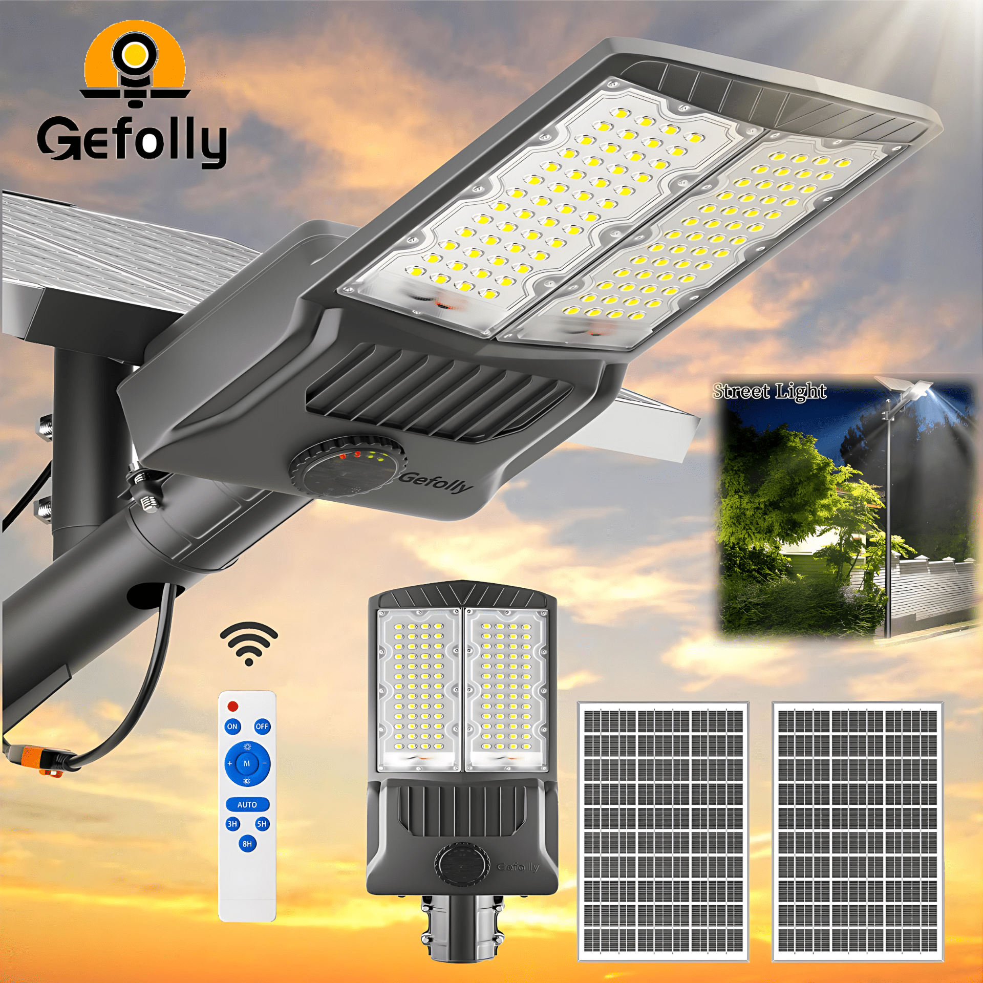 Gefolly 8500W Solar Street Lights Outdoor, 600000LM Motion Sensor Solar Parking Lot Street Lights, 6500K Flood Security Light IP67 Lamp for for Yard, Garden, Patio, Area Lighting, Wide Illumination