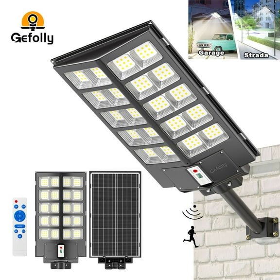 Gefolly 11500W Solar LED Street Light with Motion Sensor, Outdoor Dusk to Dawn Security Floodlight