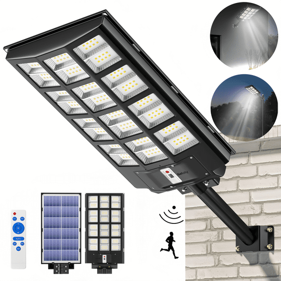 Open Box Gefolly 13500W Solar Street Light , Commercial Parking Lot Light, 6500K Dusk to Dawn IP67 Outdoor Security Flood Light with Motion Sensor for Road, Yard