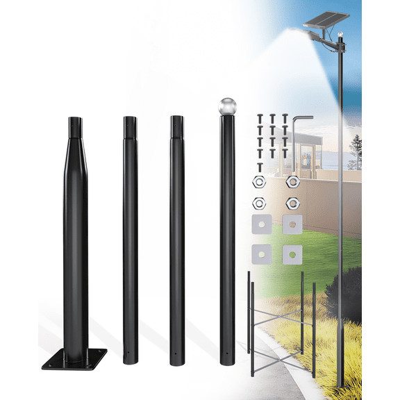 Gefolly 13Ft Outdoor Lamp Post，Heavy Duty Galvanized Metal Solar Street Light Pole，Highly adjustable ，Easy Installation with Mounting Hardware