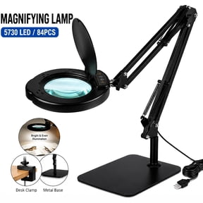 Gefolly Magnifying Lamp with Light and Clamp, LED Desk Lamp, 5 Color Modes, Stepless Dimmable, Adjustable Swing Arm