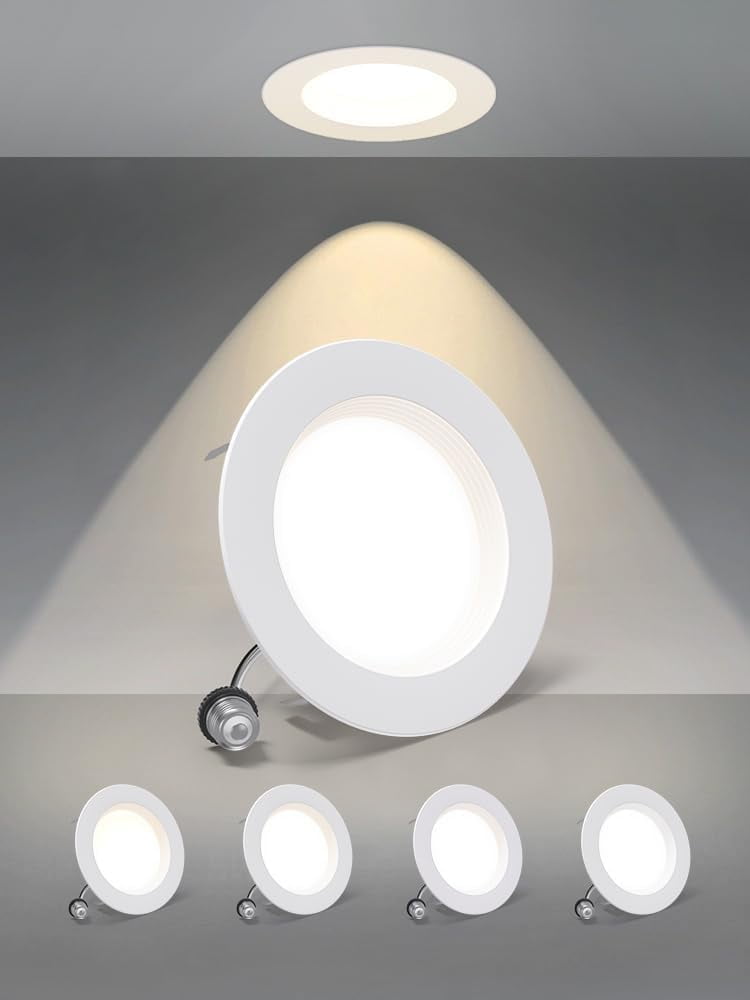 Gefolly 6.8" Recessed LED Can Lights – 5CCT Selectable, 15W 1050LM, Dimmable, Retrofit Kit, 4 Pack