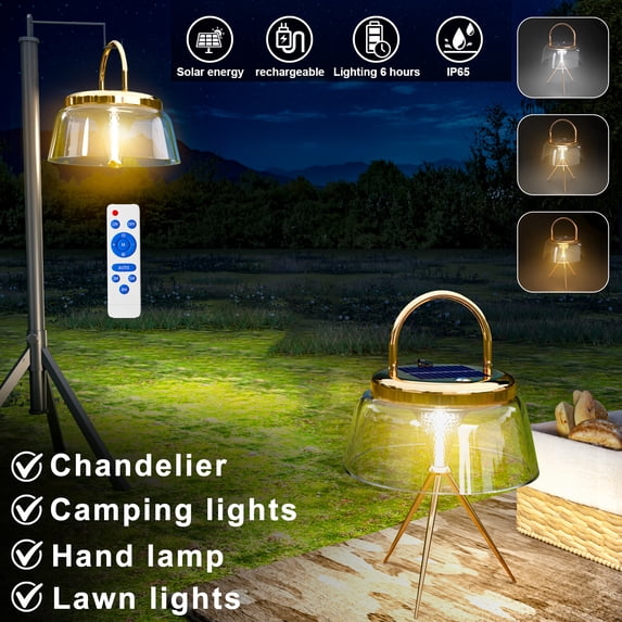 Gefolly Camping Lamp Solar 6000K 3 Color Outdoor Table Lamp,IP66 Water Resistant Portable Hanging Handheld Tent Light with USB-C Rechargeable for Emergency and Outdoor Use- -Golden
