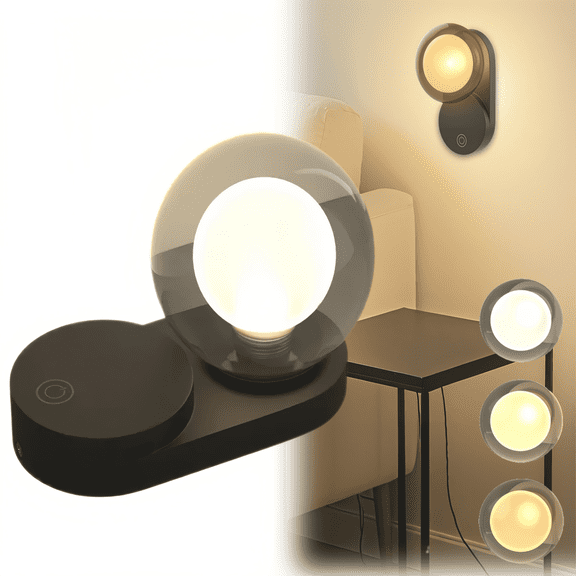 Gefolly LED Wall Lamp, Magnetic Lamp，Dimmable Touch Night Light, 3 Color Temperatures with Remote Control（Matte Black）