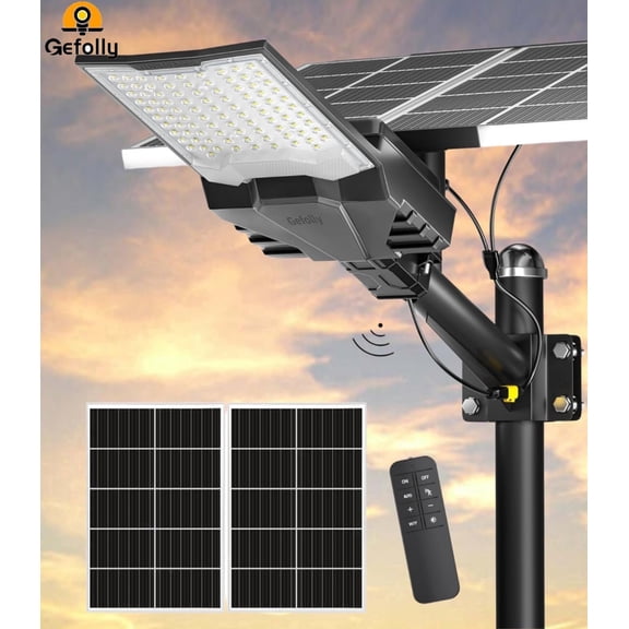 Gefolly SL-18000W Solar Street Lights Outdoor, Commercial Parking Lot Light Dusk to Dawn IP67 Waterproof 6500K Security Flood Lights Lamp for Yard, Road, Basketball Courts