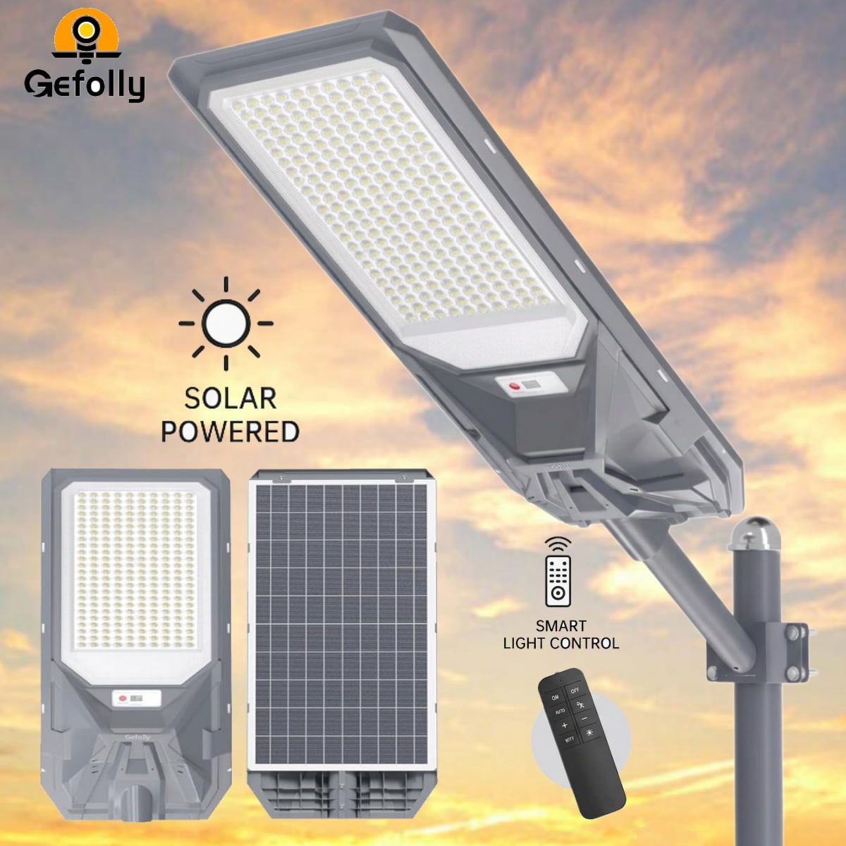 Gefolly 9000W Solar Street Light Outdoor, Commercial Parking Lot Light Flood Security IP67 with Motion Sensor Lamp