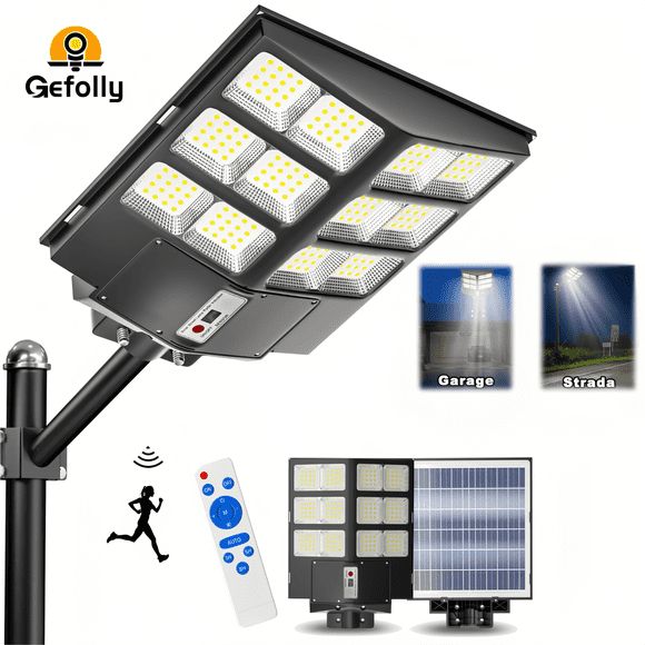 Gefolly 6000W Solar Street Lights Outdoor 1350000 LM w/Remote Control & Motion Sensor Waterproof for Garden, Yard, Path, Parking  Lot