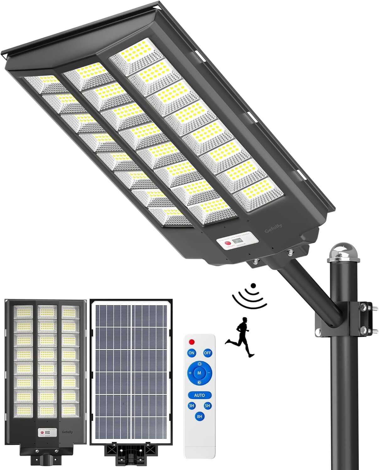 Gefolly Solar Street Light Outdoor, Wide Angle Commercial Parking Lot Light Dusk to Dawn 6500K Flood Security IP67 with Motion Sensor Lamp for Yard, Basketball Court