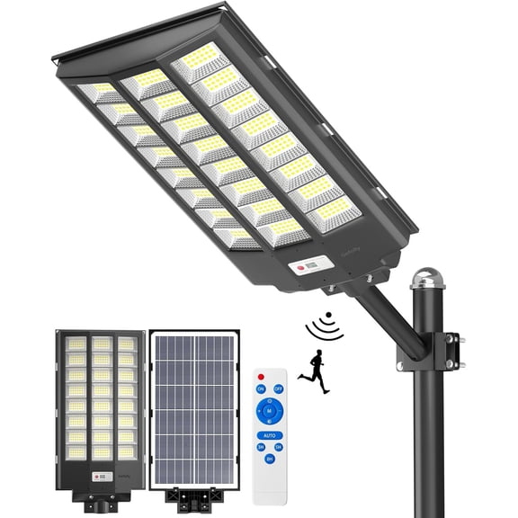 Gefolly Solar Street Light Outdoor, Wide Angle Commercial Parking Lot Light Dusk to Dawn 6500K Flood Security IP67 with Motion Sensor Lamp for Yard, Basketball Court