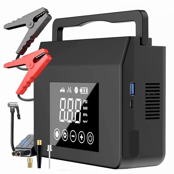 Gegaibe 4000A Portable Car Jump Starter, 150PSI Air Compressor & 15000mAh Power Bank, 12V 4-in-1 Roadside Emergency Kit