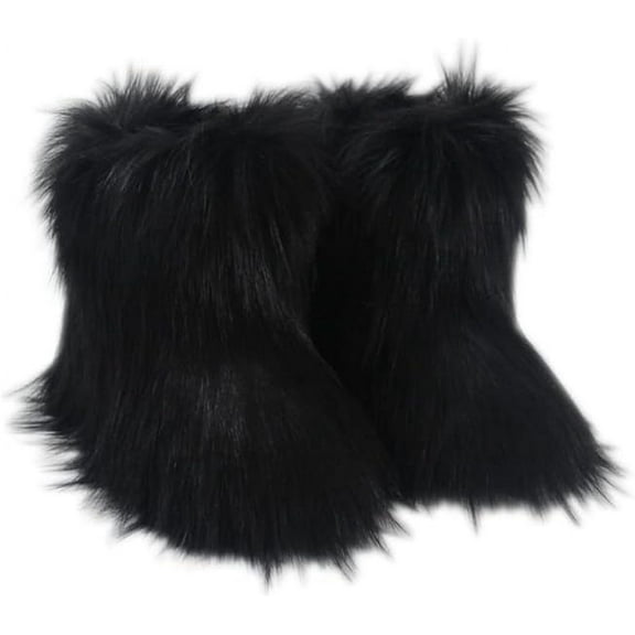 Gegefur Girls Boys Kids Faux Fur Boots Furry Fuzzy Fluffy Warm Winter Snow Boots Flat Shoes Outdoor