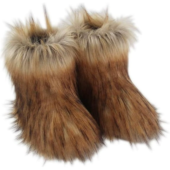 Gegefur Girls Boys Kids Faux Fur Boots Furry Fuzzy Fluffy Warm Winter Snow Boots Flat Shoes Outdoor
