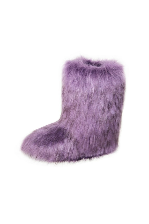 Women's Faux fur Boot Furry Fluffy Short Snow Boot Mid-Calf Boots Warm Comfortable Outdoor Flat Shoes