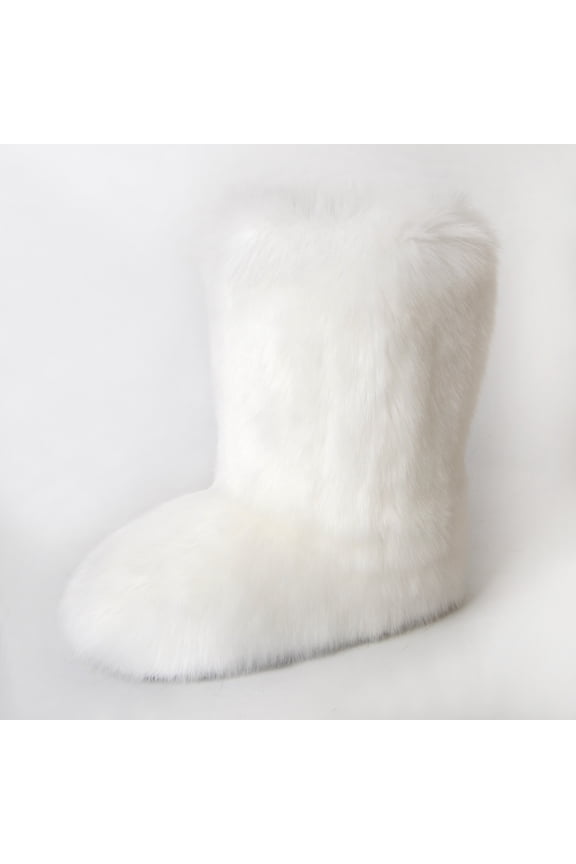 Women's Faux fur Boot Furry Fluffy Short Snow Boot Mid-Calf Boots Warm Comfortable Outdoor Flat Shoes
