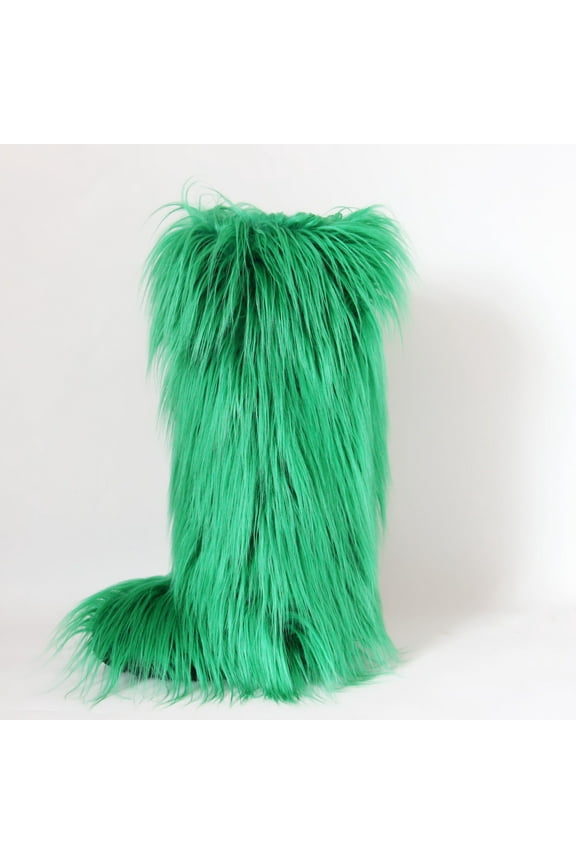 Women's Furry Fluffy Boot Faux Fur Long Snow Boot Knee High Boots Warm Comfortable Outdoor Flat Shoes