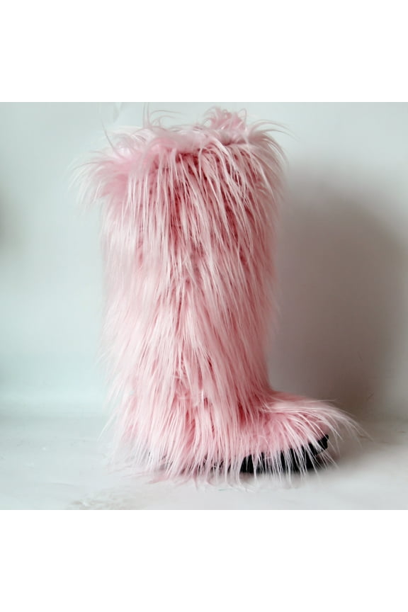 Women's Furry Fluffy Boot Faux Fur Long Snow Boot Knee High Boots Warm Comfortable Outdoor Flat Shoes