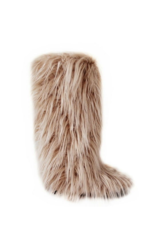 Women's Furry Fluffy Boot Faux Fur Long Snow Boot Knee High Boots Warm Comfortable Outdoor Flat Shoes