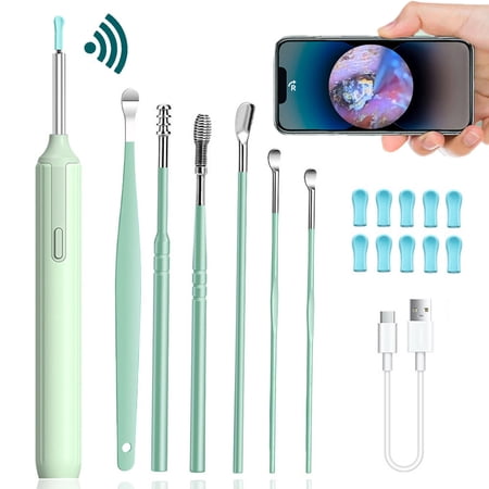 Gegong Ear Cleaner with 10 Pieces Earpicks, Ear Wax Removal Tool, 1296P HD Smart Visual Earwax Remove Kits 10pcs Ear Tips Replacement (White)