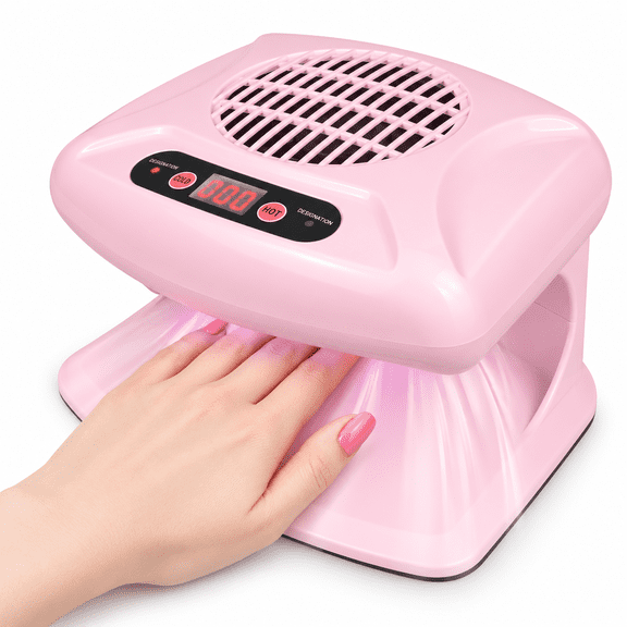 Gegong Air Nail Dryer with Automatic Sensor, 300W Timing Air Nail Fan Blow Dryer for Both Hands and Feet, Warm & Cool Wind Blower Dryer for Regular Nail Polish Pink
