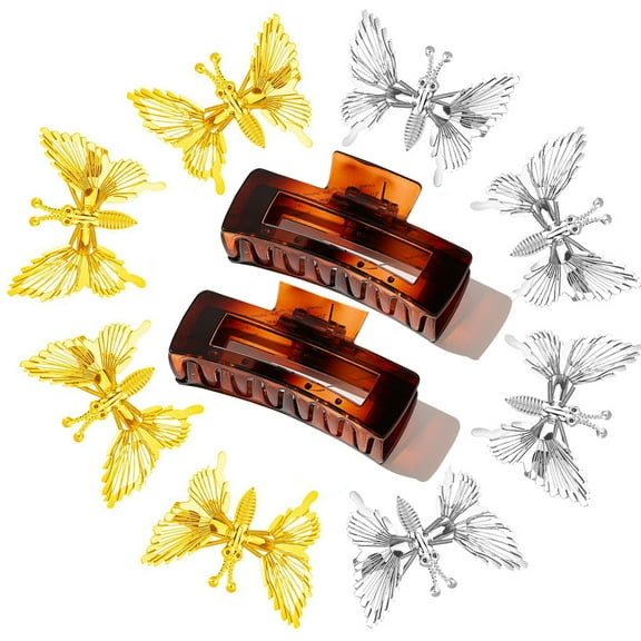 Gegong Big Claw Clips, Small Butterfly Hair Clips 3D Metal Moving Handmade Hair clips that Flap Their Wings (10-Pack)