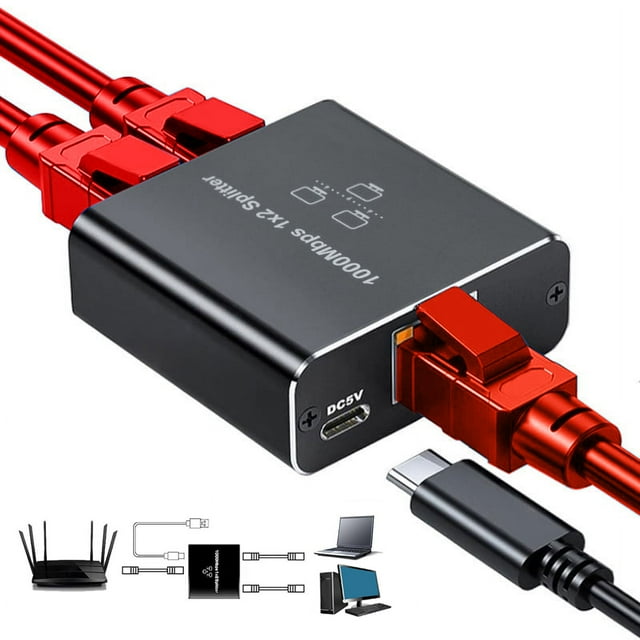 Gegong Splitter Gigabit 1 to 2, 1000Mbps Splitter