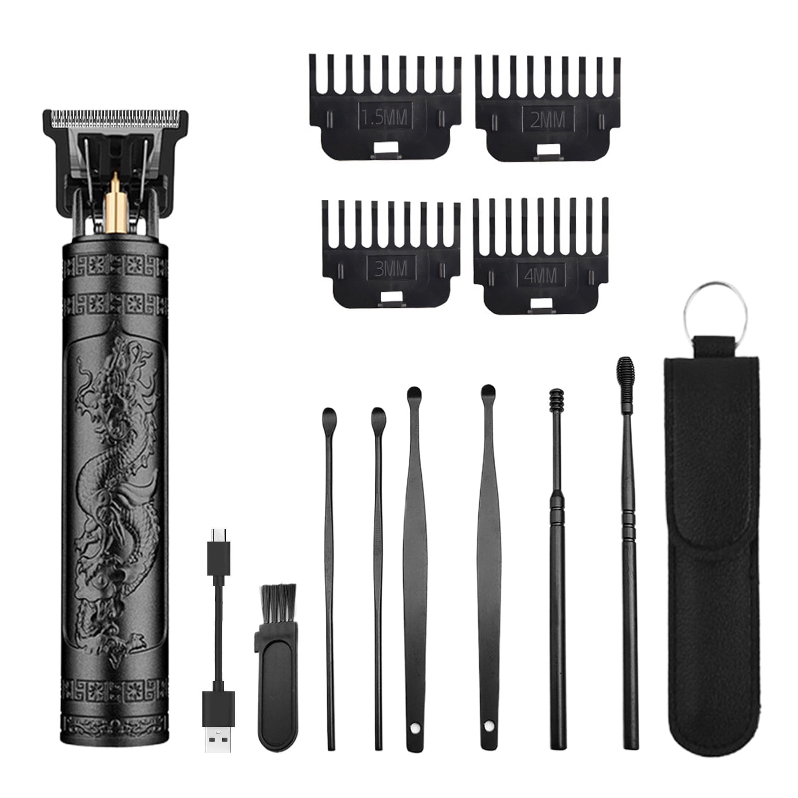 Gegong Hair Clippers With 6 Pieces Earpick, Mini Hair Clipper, Cordless Hair Trimmer, Classical Sculpture Hair Clippers Rechargeable With Four Limit Combs (Black)