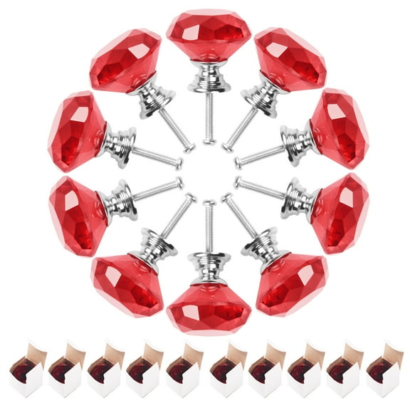 Gegong Kitchen Cabinet Knobs Crystal Cabinet Knobs 10-Pieces 30mm Drawer handle with Screw Diamond Shape for Your Home, Living-Room, Kitchen, Bathroom, Office(Red)
