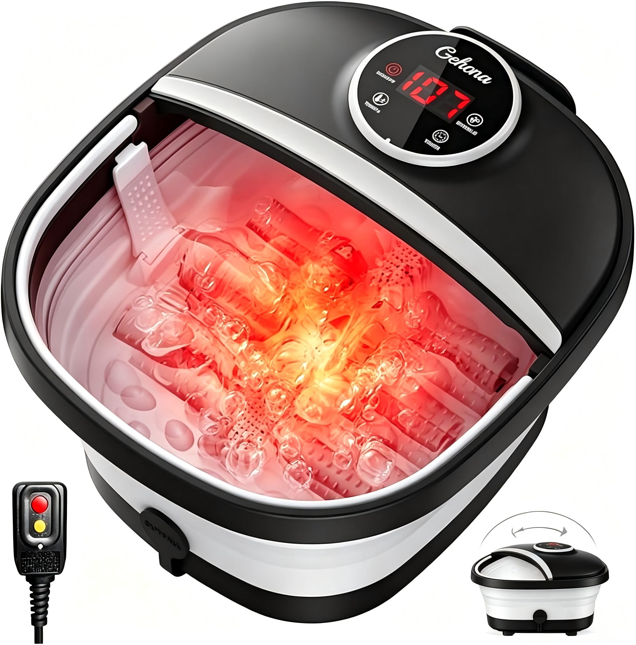 Gehana Foot Spa Massager with Heat and Bubbles - Digital Display, Collapsible Foot Bath with Massage Rollers, Temperature Control, Perfect for Foot Relaxation at Home