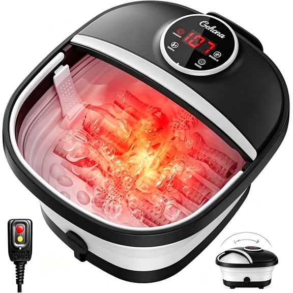 Gehana Foot Spa Massager with Heat and Bubbles - Digital Display, Collapsible Foot Bath with Massage Rollers, Temperature Control, Perfect for Foot Relaxation at Home
