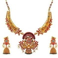 thumbnail image 1 of Gehena By Estele Dull Gold Plated Nakshi Antique Necklace Set With Mystical Peacocks Carved With Enchanting Colored Stones & Pearls For Women Suitable For All Occasions Special Gift, 1 of 5