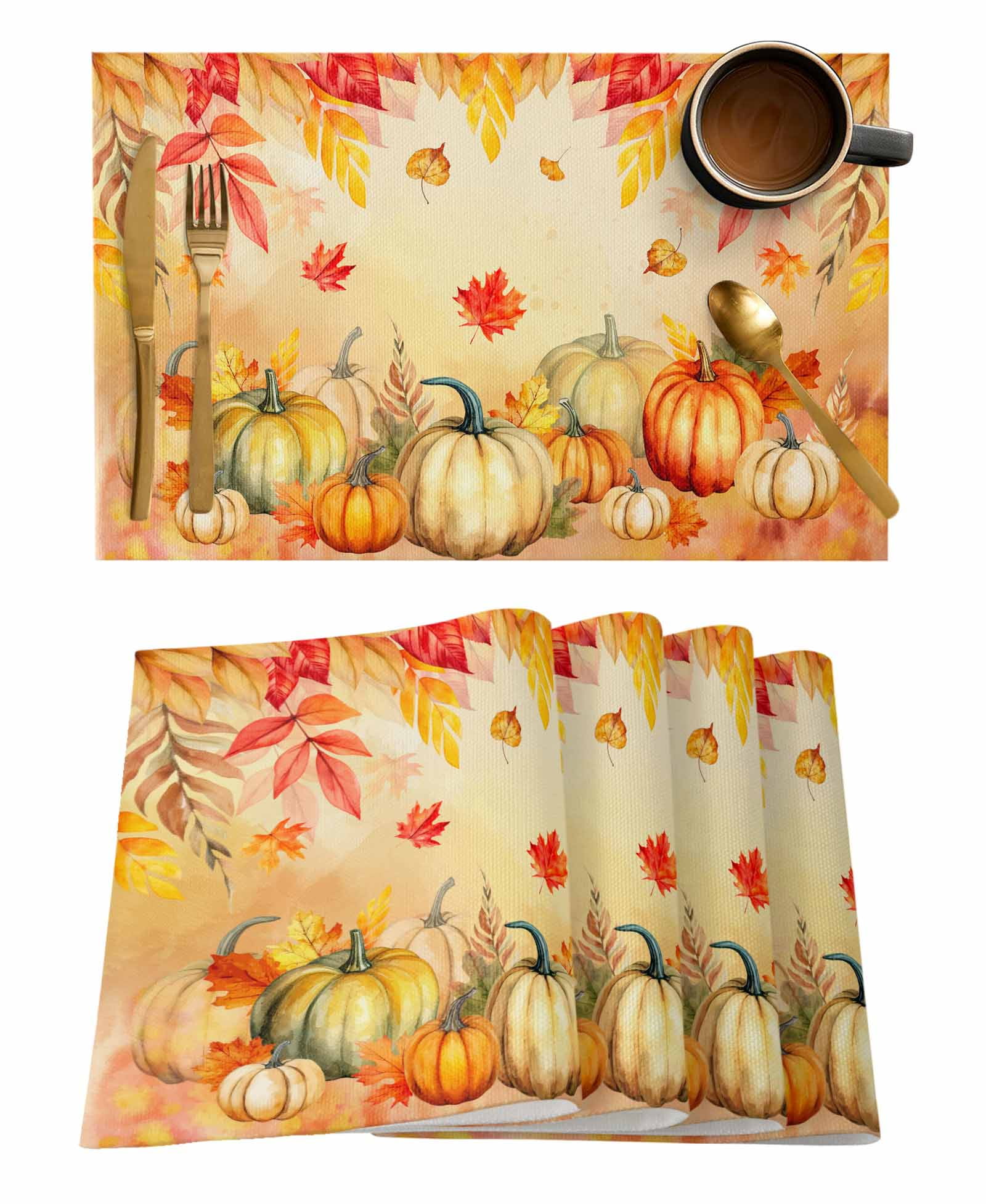 Gehucoxee Fall Pumpkins Orange Placemats for Dining Table Set of 6
