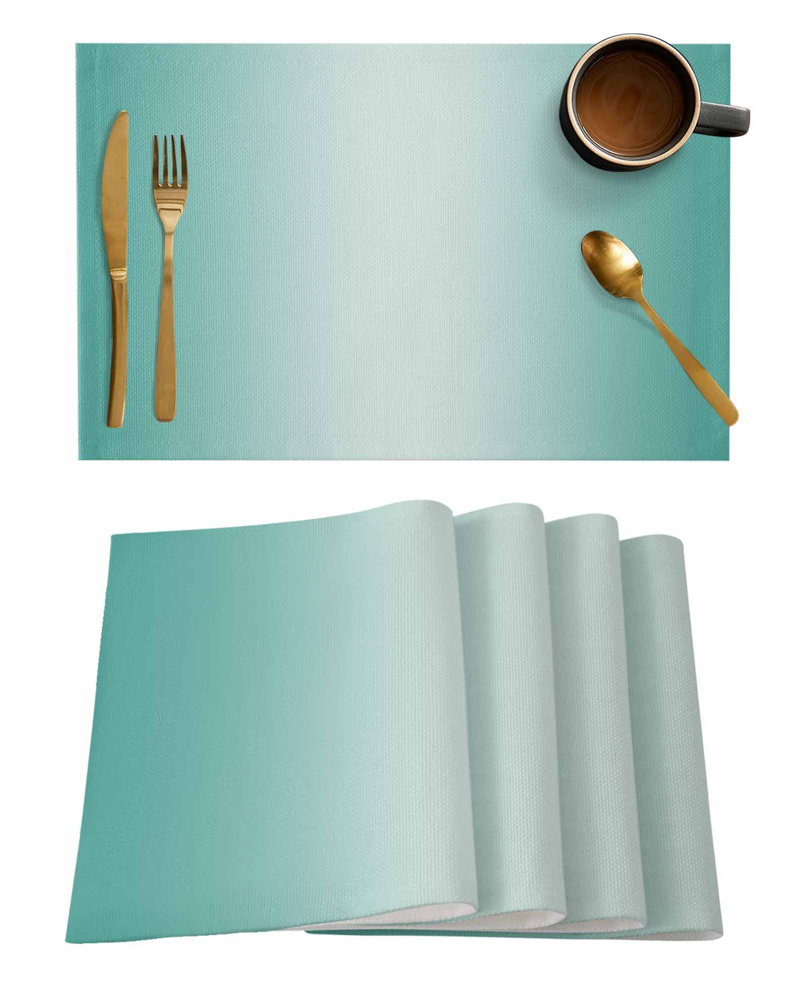 Gehucoxee Turquoise Ombre Placemats for Dining Table Set of 4 Linen