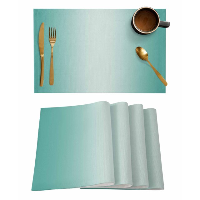 Gehucoxee Turquoise Ombre Placemats for Dining Table Set of 4 Linen