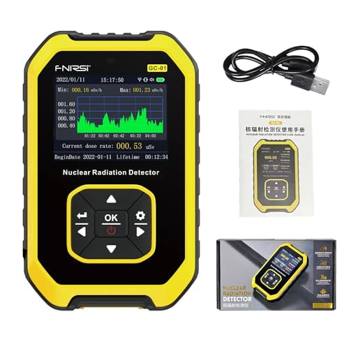 Geiger Counter Nuclear Radiation Detector. Portable Handheld Radiation Dose Alarm with LCD Display, and Beta Gamma X-ray Rechargeable Radiation Monitor Meter, 5 Dosage Units Switched