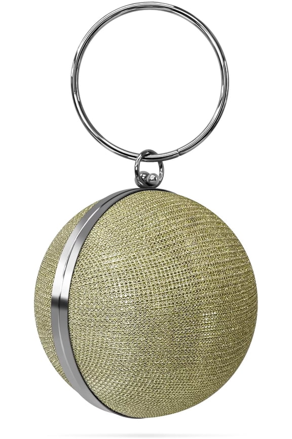 Ball Shape Clutch Purse, Ring Handle Evening Bag Handbag with Long Chain for Wedding Party