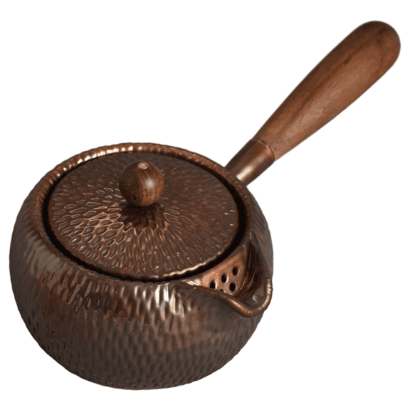 Geiomoo Copper Teapot with Sandalwood Handle, Handmade Hammer Texture Engraved Pot, Stovetop Boiling Kettle